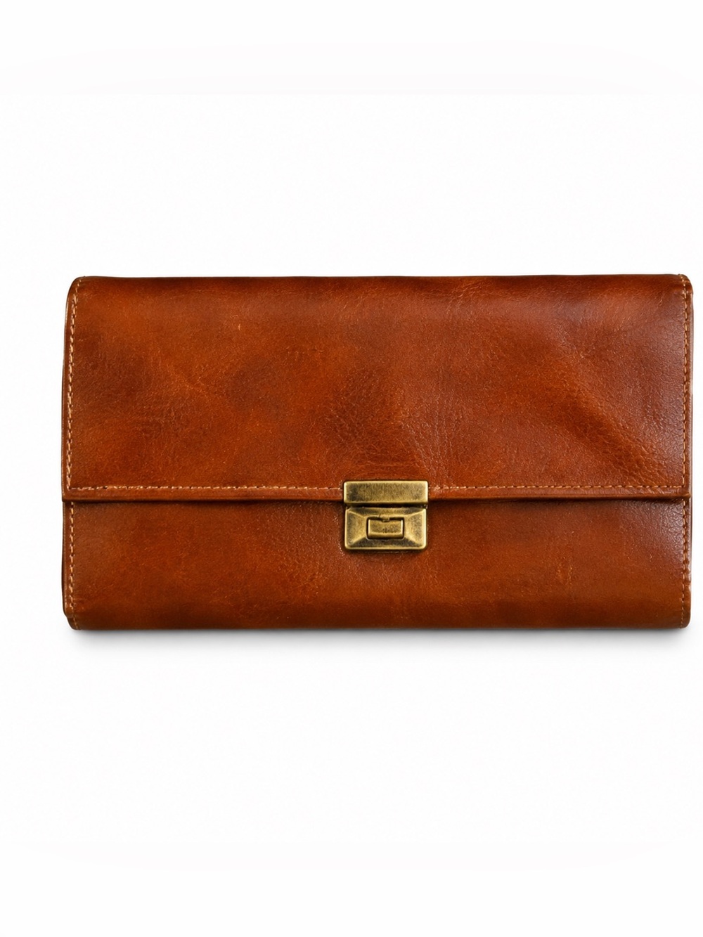 Mavik Italian Leather Cognac Brown Accordion Wallet Clutch
